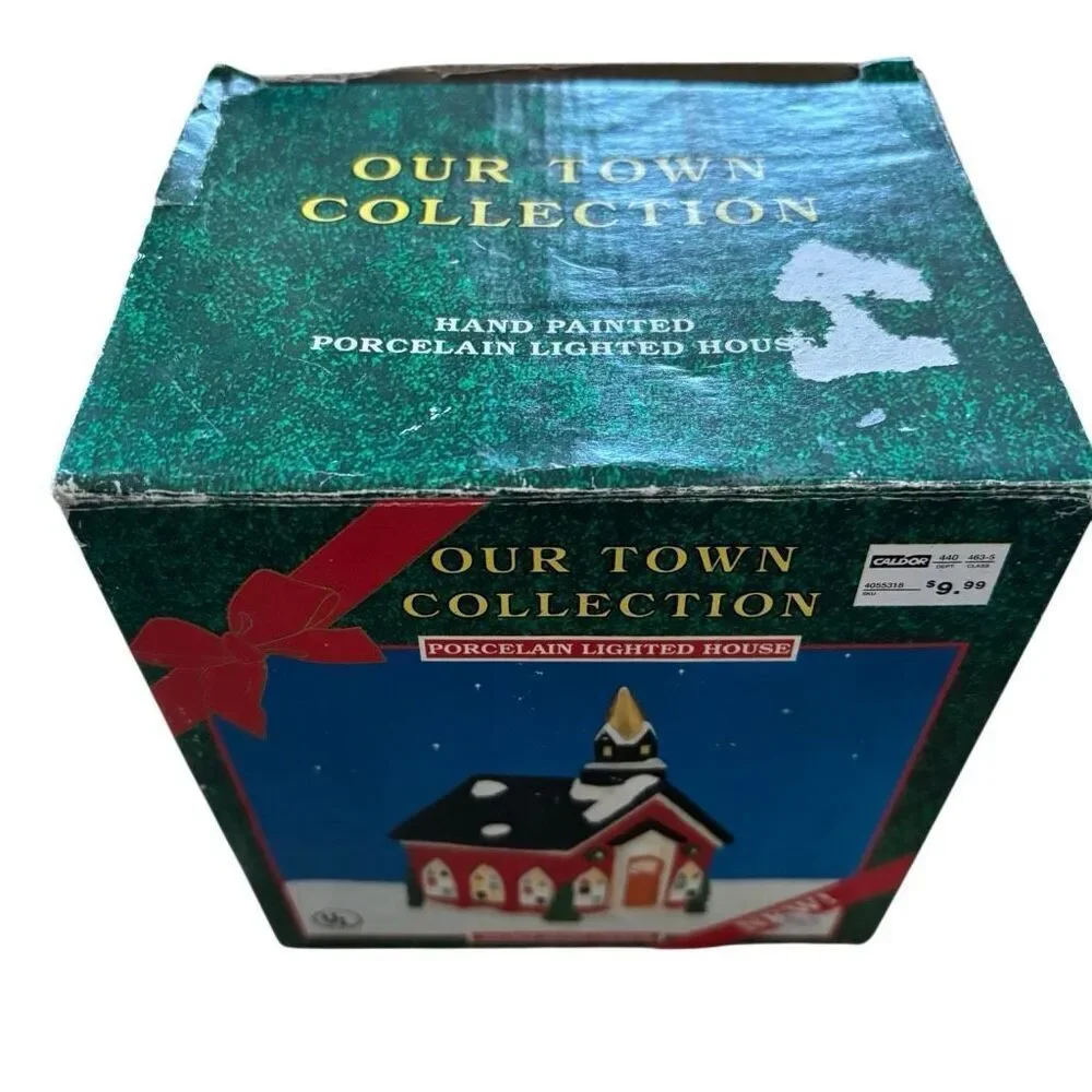 Our Town Collection Vintage Hand Painted Porcelain Lighted House Church -Read-